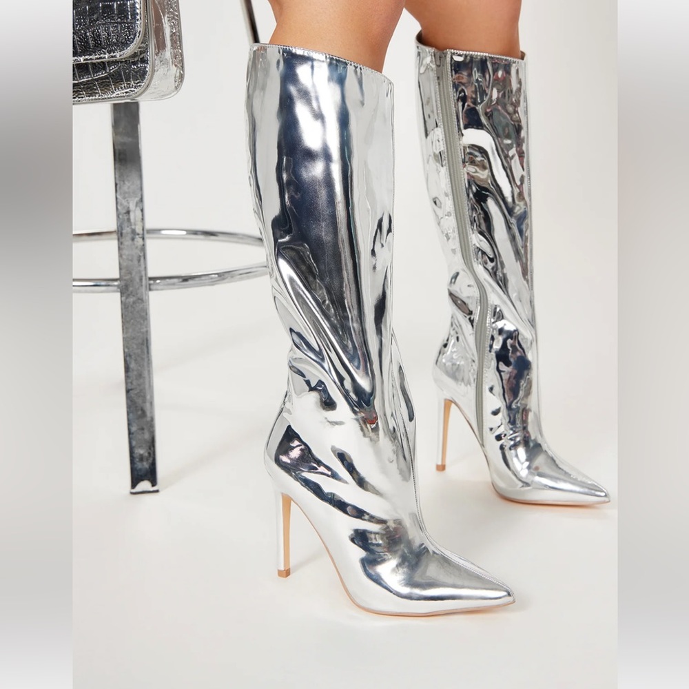 Silver Knee High Metallic Boots